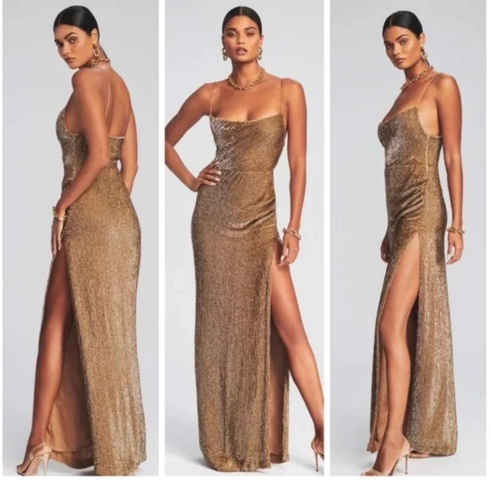 Retrofete Gold Sequin Halter Gown